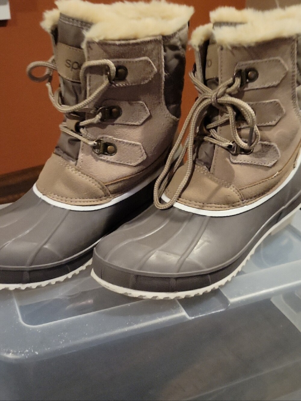 Sporto Original Duck Boots Waterproof Taupe with Cream Faux Fur